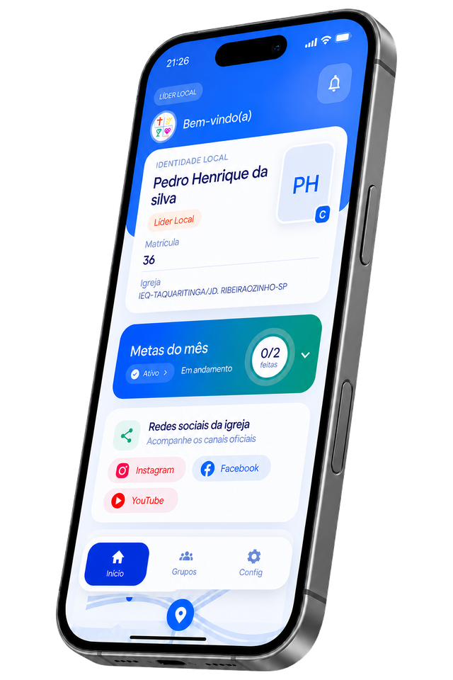 Mockup em alta resolução do Conecta App em um celular.