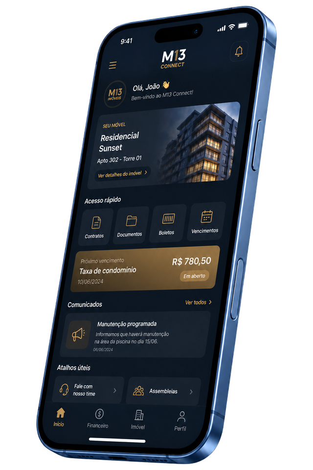 Mockup em alta resolução do M13 Connect em um celular.