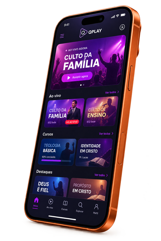 Mockup em alta resolução do QPlay em um celular.